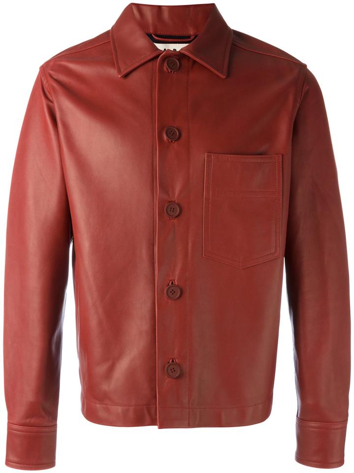 Marni Boxy Leather Jacket, Men's, Size: 46, Red, Lamb Skin/cotton