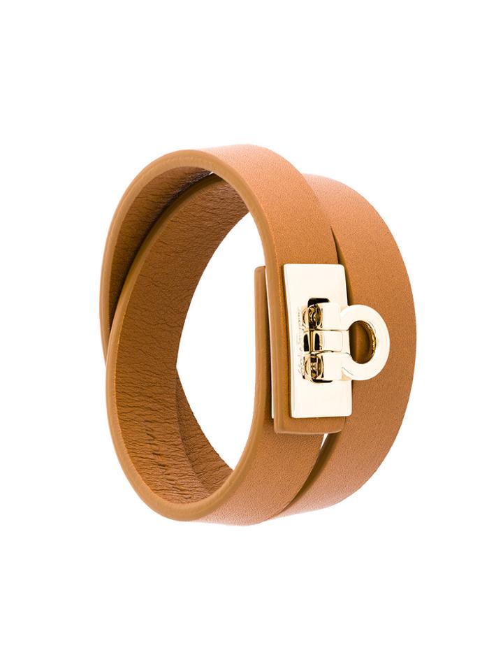 Salvatore Ferragamo Gancio Lock Wrap Bracelet - Brown