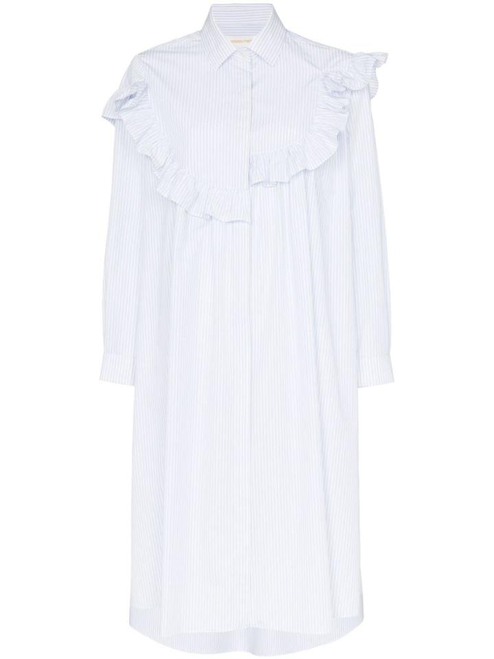 Shushu/tong Bib Front Stripe Cotton Shirt Dress - Blue