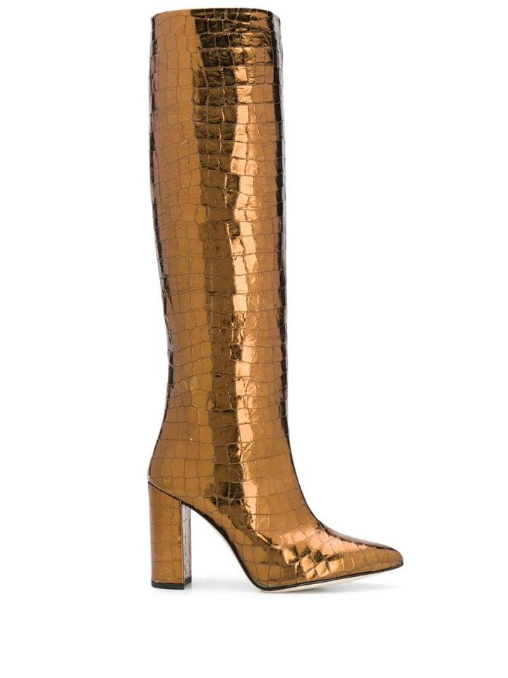 Paris Texas Glossy Crocodile-effect Boots - Gold