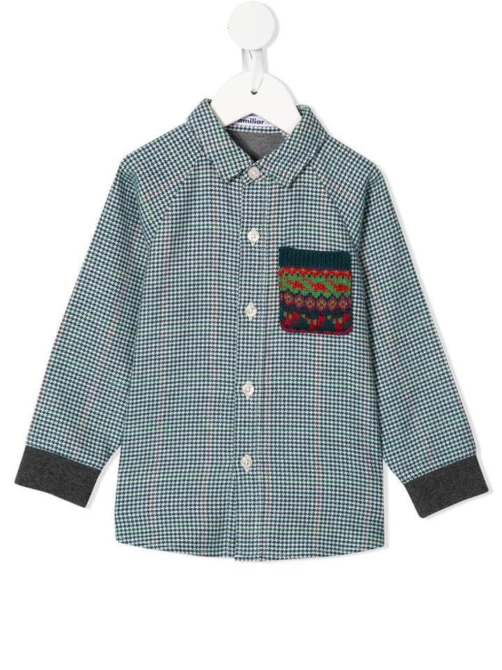 Familiar Panelled Houndstooth Shirt - Green