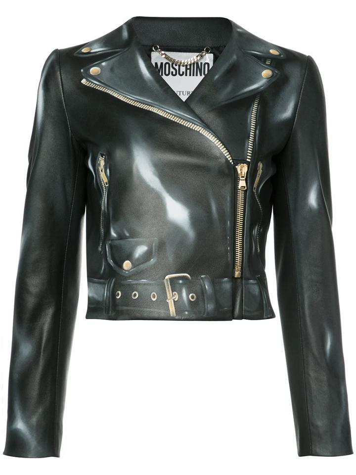 Moschino Biker Jacket, Women's, Size: 40, Black, Leather/viscose