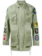 Off-white Patch Embellished Field Jacket, Men's, Size: Large, Green, Cotton