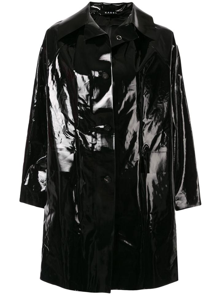Kassl Editions Above The Knee Lacquered Coat - Black