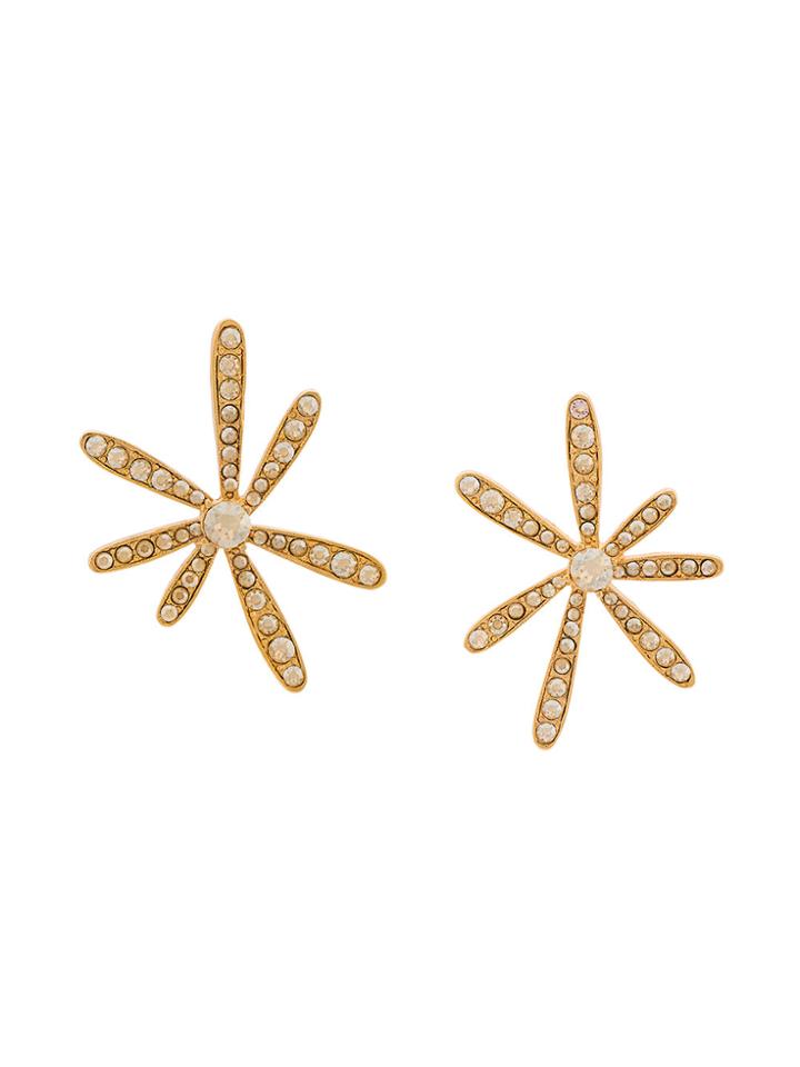 Oscar De La Renta Daisy Pave Button Earrings - Yellow & Orange