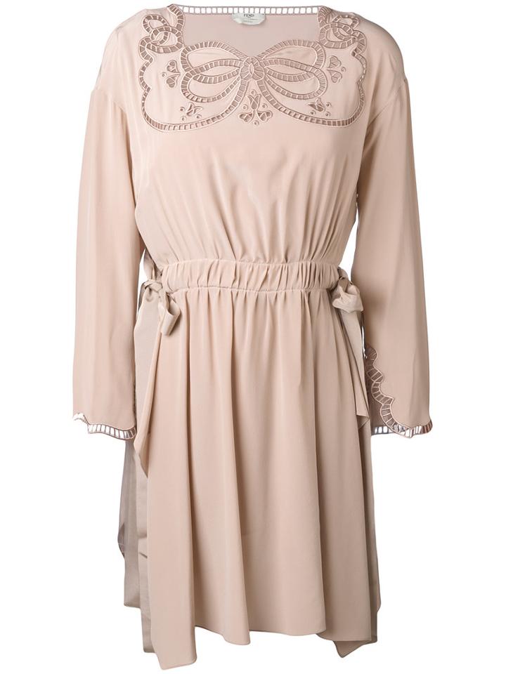 Fendi - Embroidered Shirt Dress - Women - Silk - 44, Pink/purple, Silk