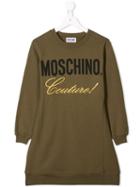 Moschino Kids Teen Logo Print Sweatshirt Dress - Green