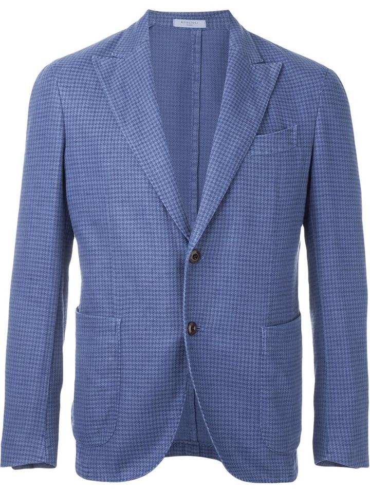 Boglioli Checked Blazer, Men's, Size: 48, Blue, Cotton/linen/flax/cupro