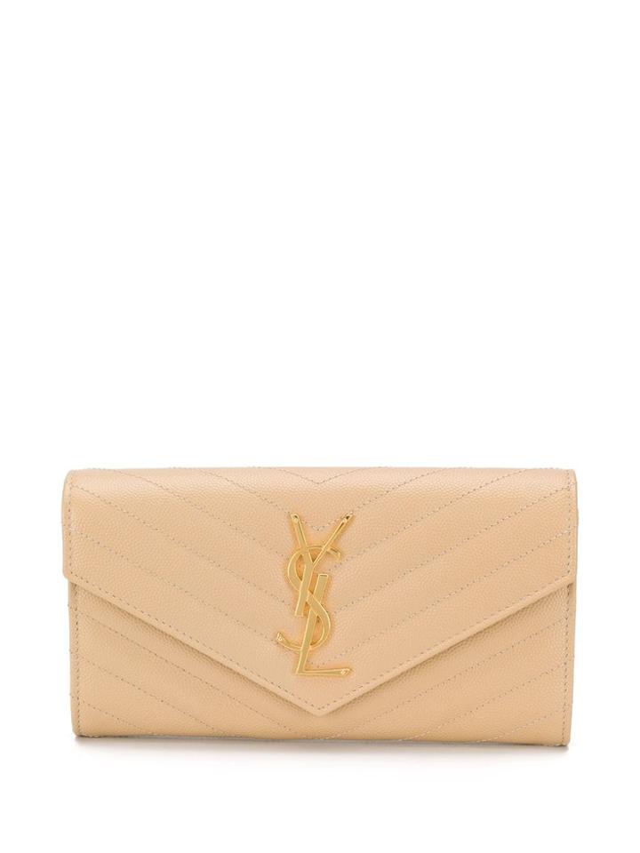 Saint Laurent Logo Chevron Wallet - Neutrals