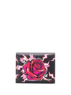 Prada Saffiano Leather Rose Print Wallet - Black