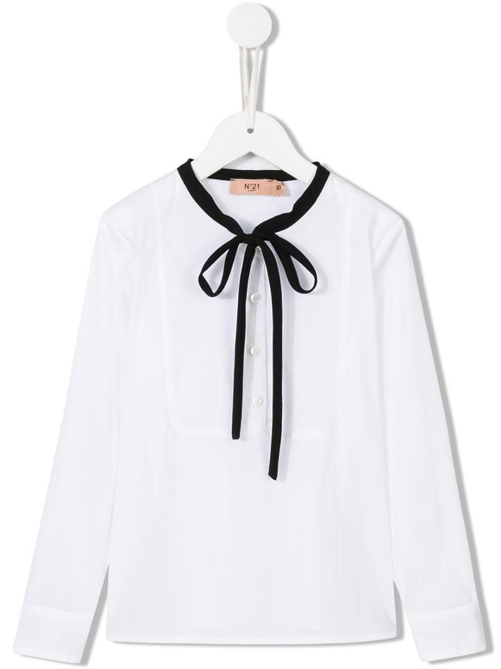 No21 Kids Contrasting Collar Blouse, Girl's, Size: 12 Yrs, White