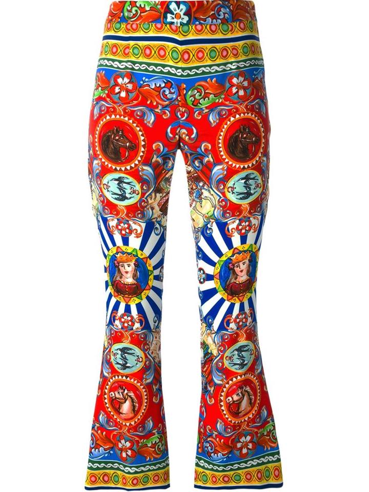Dolce & Gabbana Carretto Siciliano Print Trousers, Women's, Size: 38, Silk/spandex/elastane
