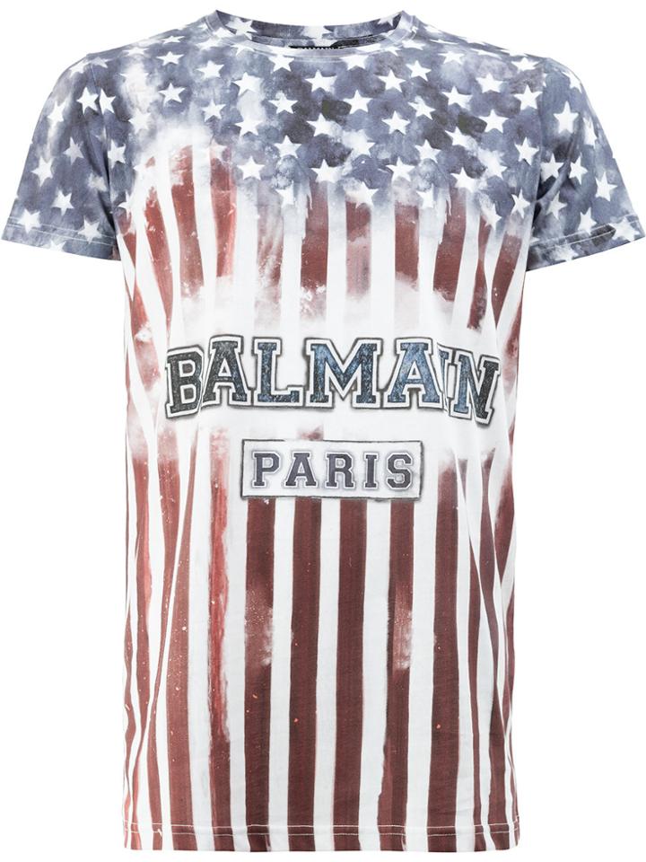 Balmain Usa Flag Logo T-shirt - Multicolour