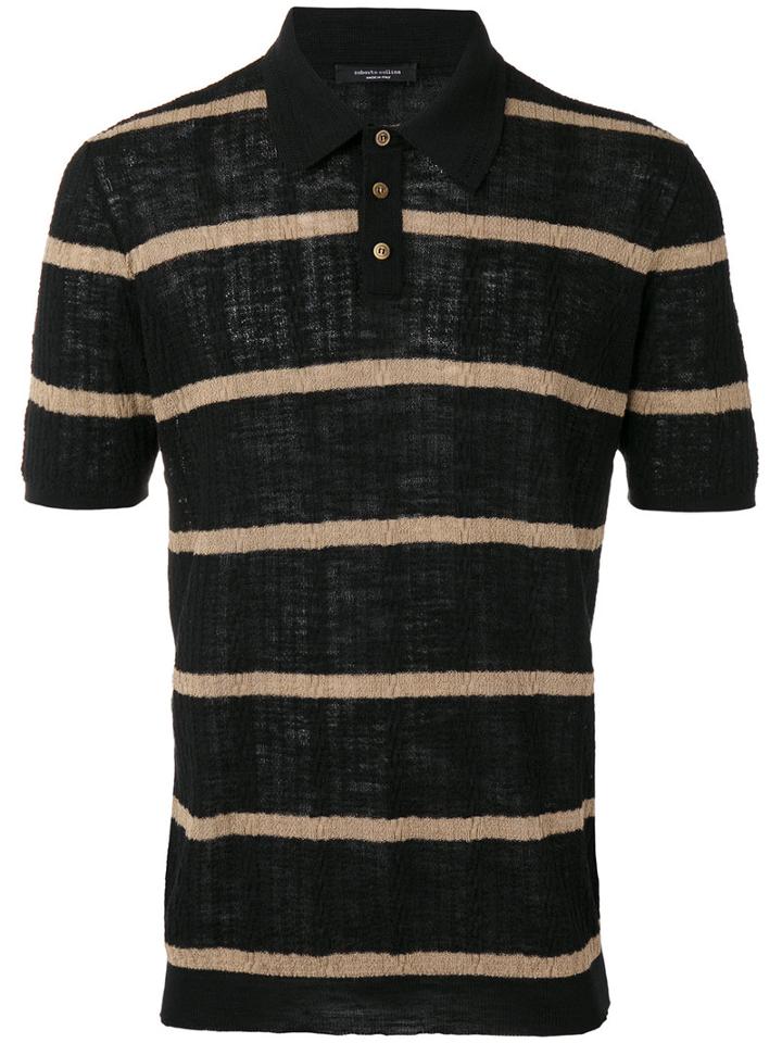 Roberto Collina - Striped Polo Shirt - Men - Cotton/linen/flax - 48, Black, Cotton/linen/flax