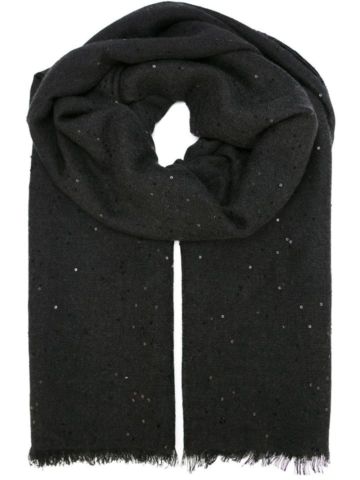 Brunello Cucinelli Sequin Embellished Scarf, Women's, Grey, Silk/cashmere