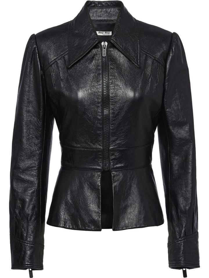 Miu Miu Zip-up Leather Jacket - Black