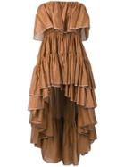 Alexandre Vauthier Strapless Ruffle Evening Dress - Brown