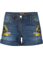 Roberto Cavalli Embroidered Bird Shorts, Women's, Size: 40, Blue, Cotton