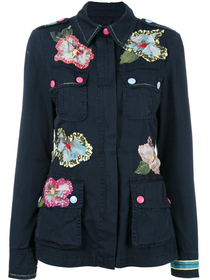 History Repeats Embroidered Shirt Jacket, Women's, Size: 44, Blue, Cotton