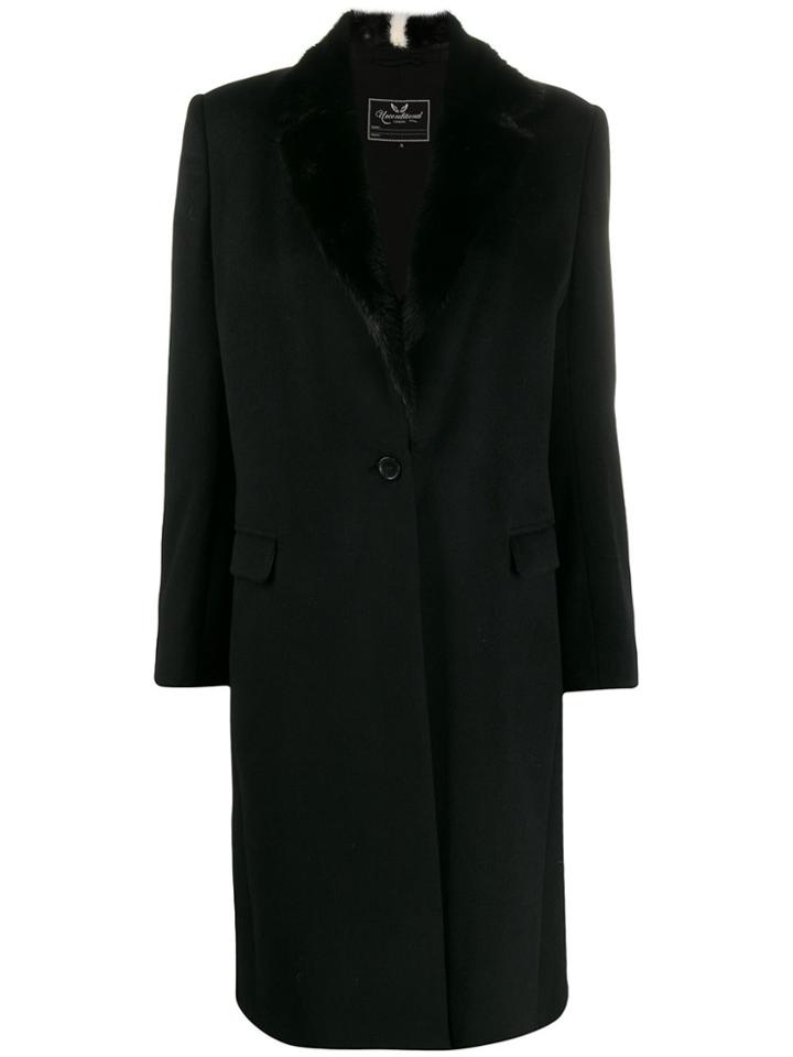 Unconditional Contrast Collar Single-breasted Coat - Black