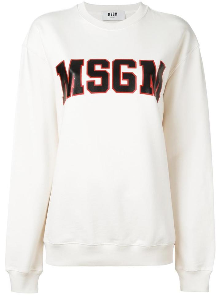 Msgm Logo Print Sweatshirt, Women's, Size: Medium, Nude/neutrals, Cotton