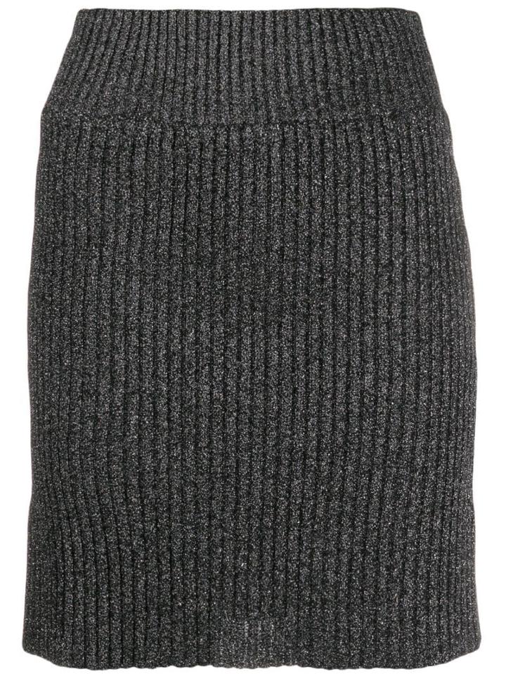 Alberta Ferretti Ribbed Glitter Skirt - Black