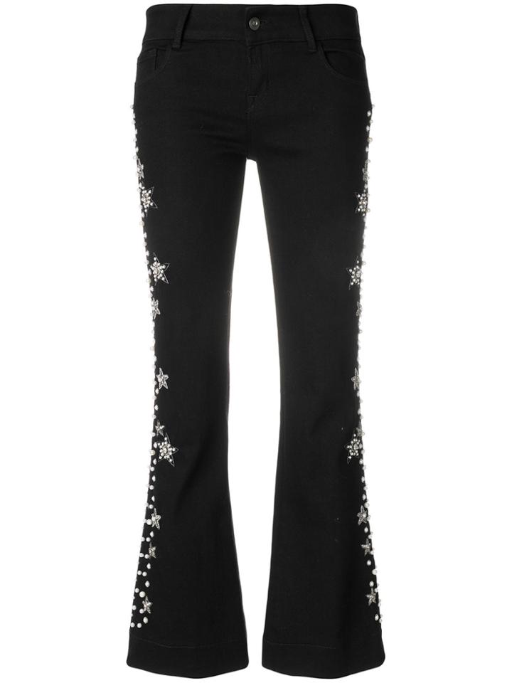 Wandering Faux Pearl And Gemstone Embellished Cropped Trousers - Black