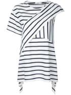 Goen.j Asymmetric Striped Top, Women's, Size: Small, White, Cotton/polyester