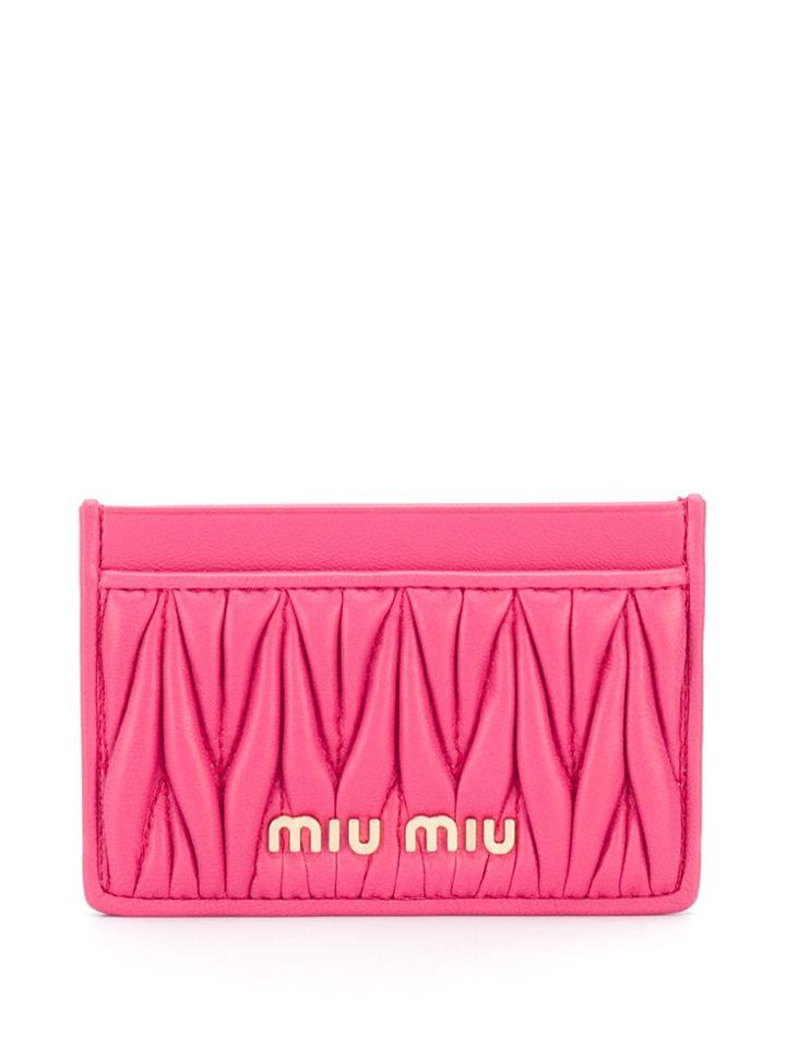 Miu Miu Logo Matelassé Cardholder Wallet - Pink