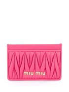 Miu Miu Logo Matelassé Cardholder Wallet - Pink