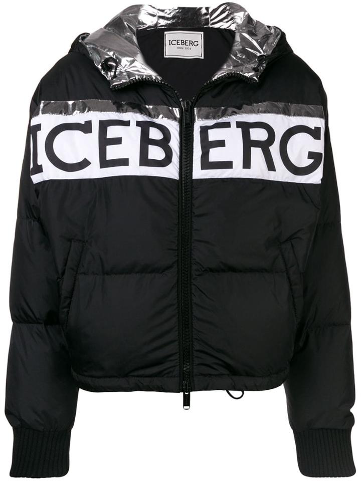 Iceberg Logo Print Puffer Jacket - Black