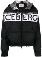 Iceberg Logo Print Puffer Jacket - Black