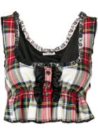 Miu Miu Raw Hem Frilled Plaid Top - Red