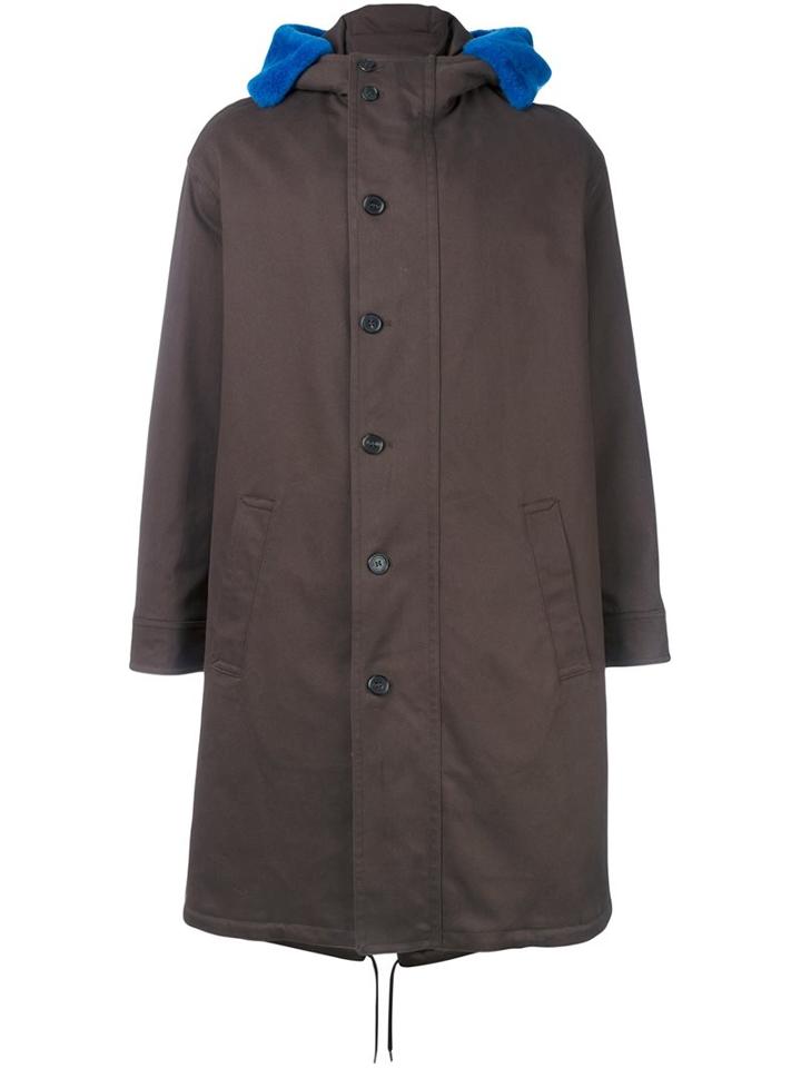 Neil Barrett Single Breasted Coat, Men's, Size: 48, Brown, Cotton/spandex/elastane/lamb Skin/polyester
