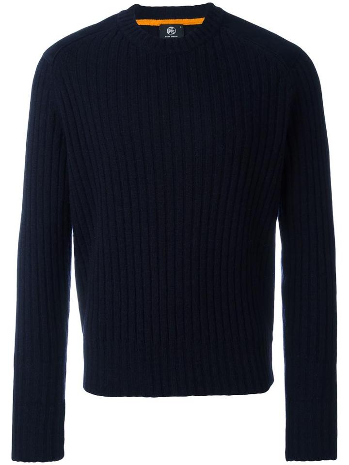 Ps By Paul Smith Crew Neck Ribbed Jumper, Men's, Size: Small, Blue, Wool/polyester/goat Suede