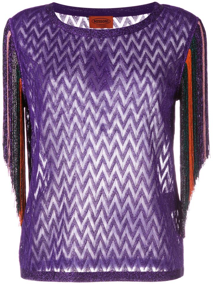 Missoni Fringed Trim Sweatshirt, Women's, Size: 38, Pink/purple, Polyester/cupro/rayon