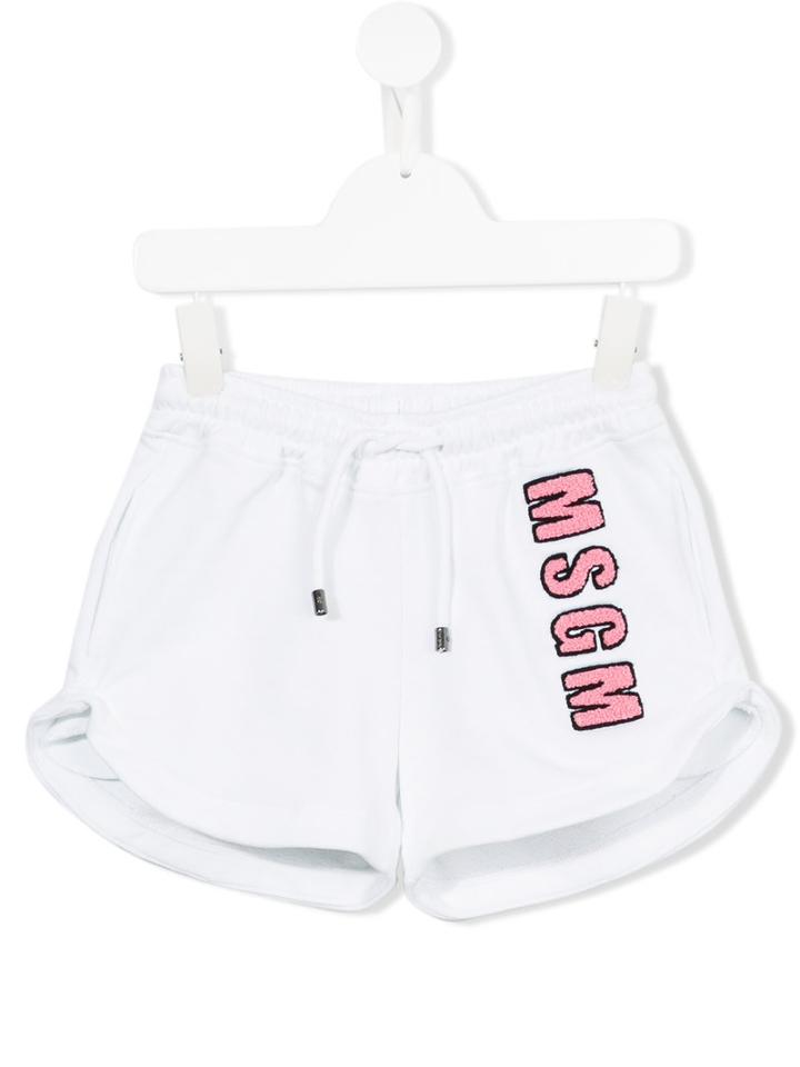 Msgm Kids Logo Appliqué Shorts, Girl's, Size: 6 Yrs, White