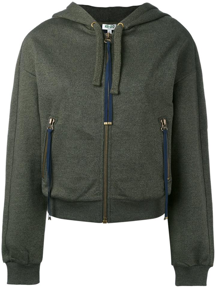 Kenzo Embroidered Logo Zip Front Hoodie - Green