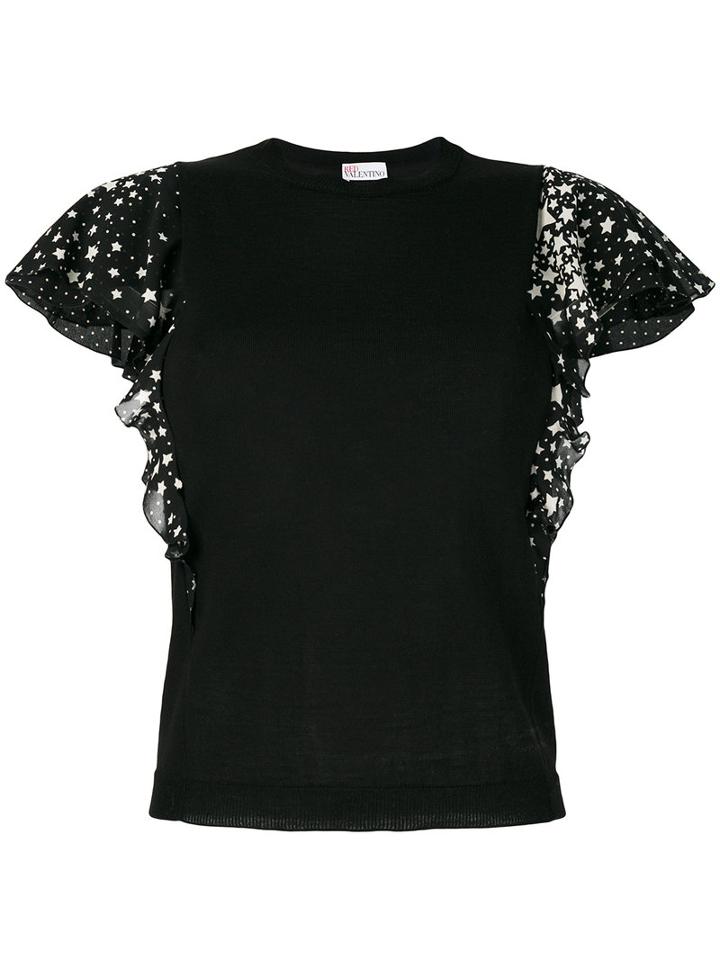 Red Valentino - Stars Print Ruffled Blouse - Women - Virgin Wool/silk - M, Black, Virgin Wool/silk