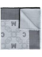 Mcm Logo Print Scarf, Women's, Grey, Silk/wool