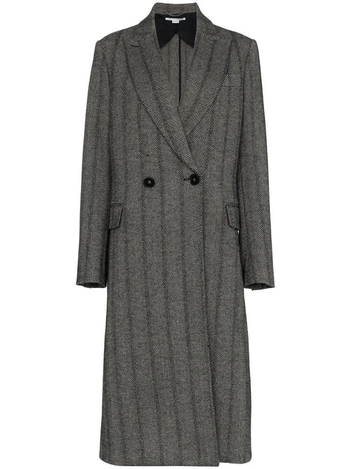 Stella Mccartney Herringbone Double Breasted Coat - Black