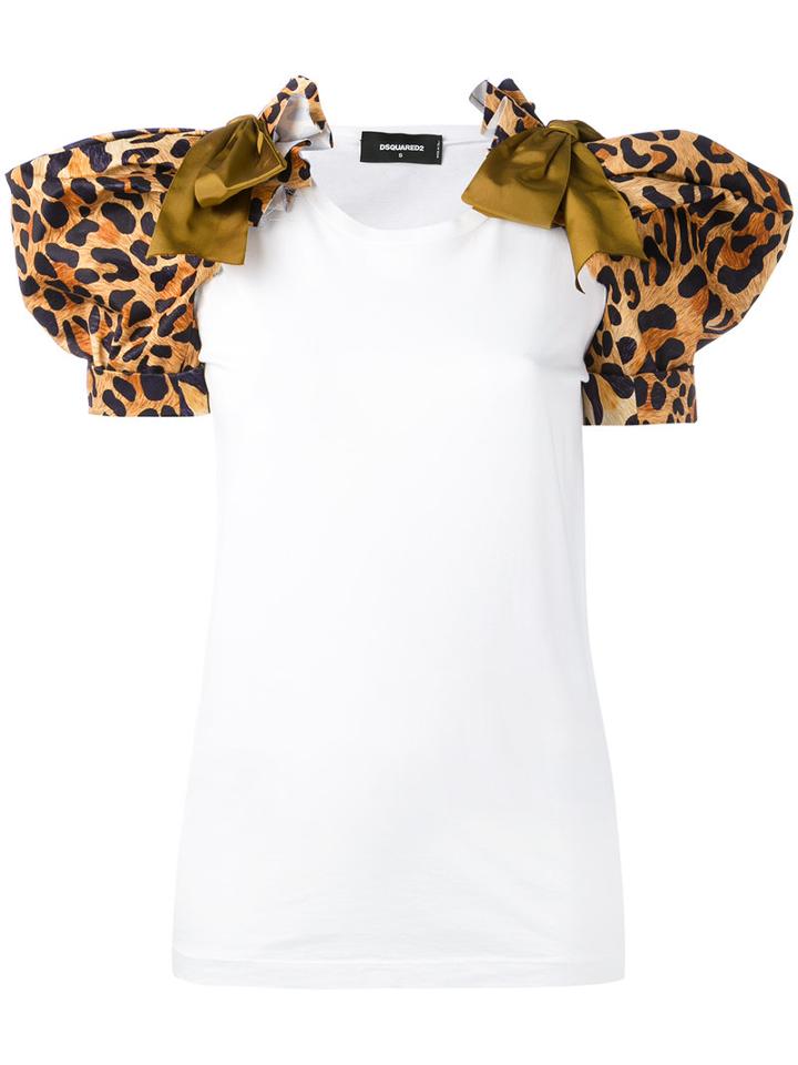 Dsquared2 - Leopard Puff Sleeve T-shirt - Women - Cotton/polyester - S, White, Cotton/polyester