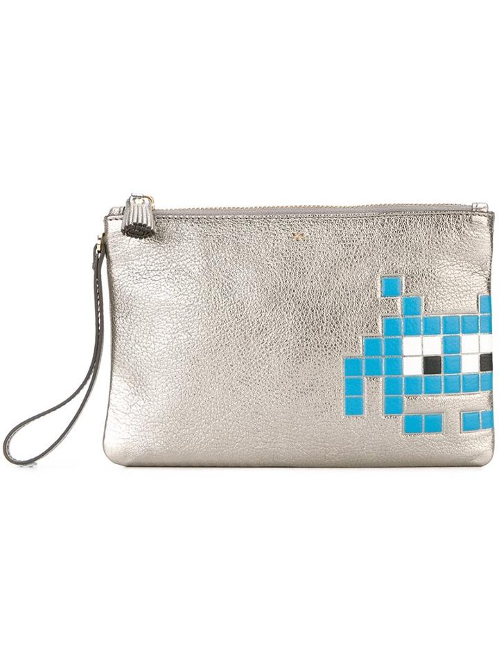 Anya Hindmarch 'space Invaders' Clutch, Women's, Grey, Leather