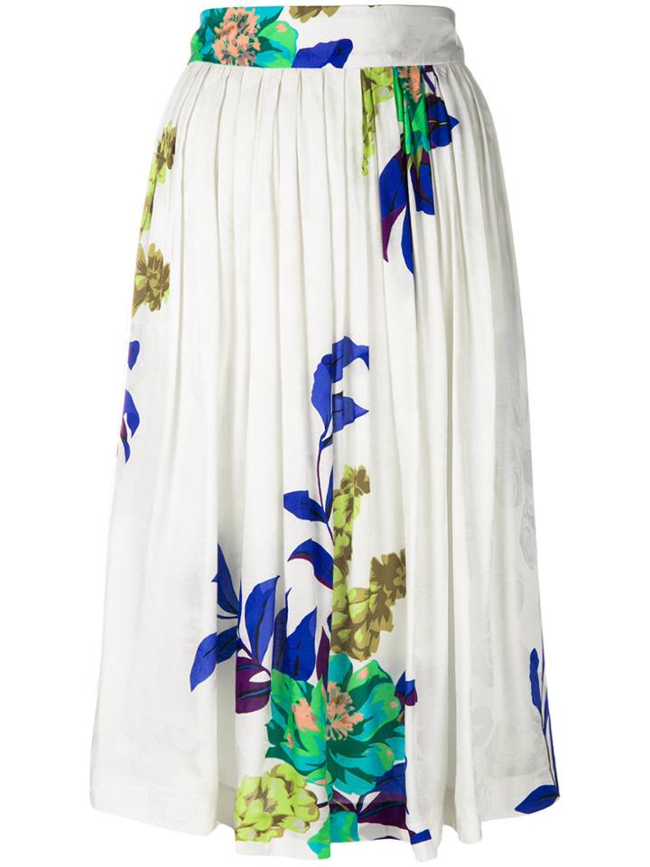 Etro Floral Print Pleated Skirt - White