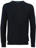 Zanone V-neck Sweater, Men's, Size: 56, Blue, Virgin Wool/polyamide