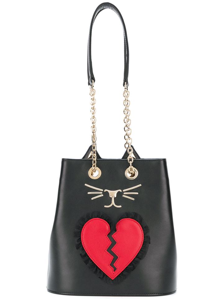 Charlotte Olympia Broken Heart Feline Tote - Black