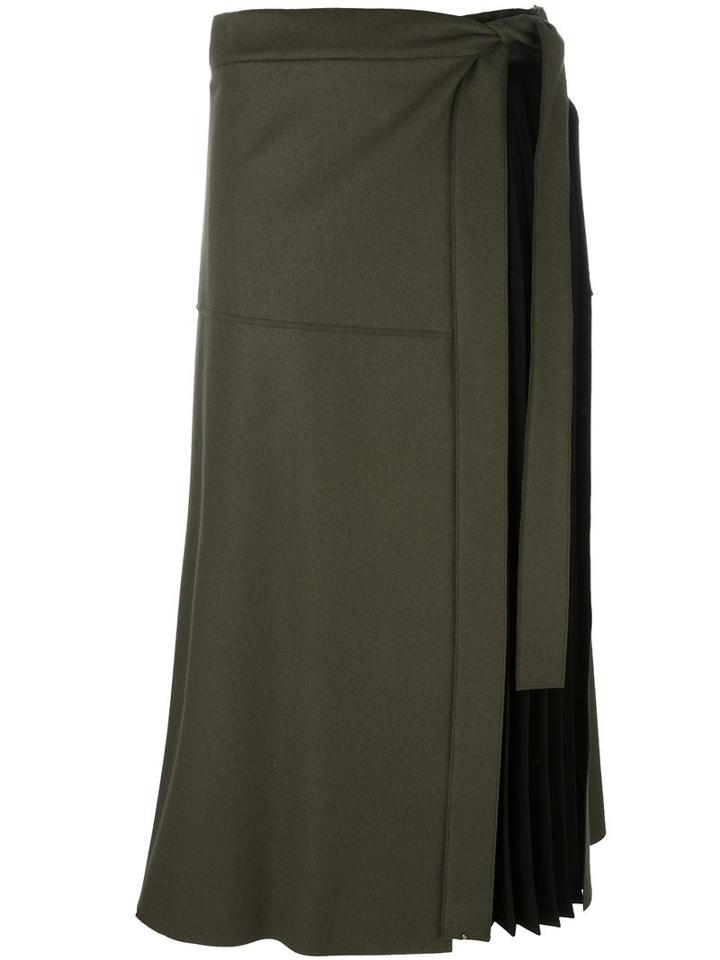 Sportmax Pleated Panel Midi Skirt, Women's, Size: 40, Green, Virgin Wool/polyamide/polyester/viscose