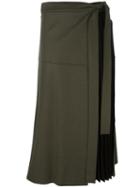 Sportmax Pleated Panel Midi Skirt, Women's, Size: 40, Green, Virgin Wool/polyamide/polyester/viscose