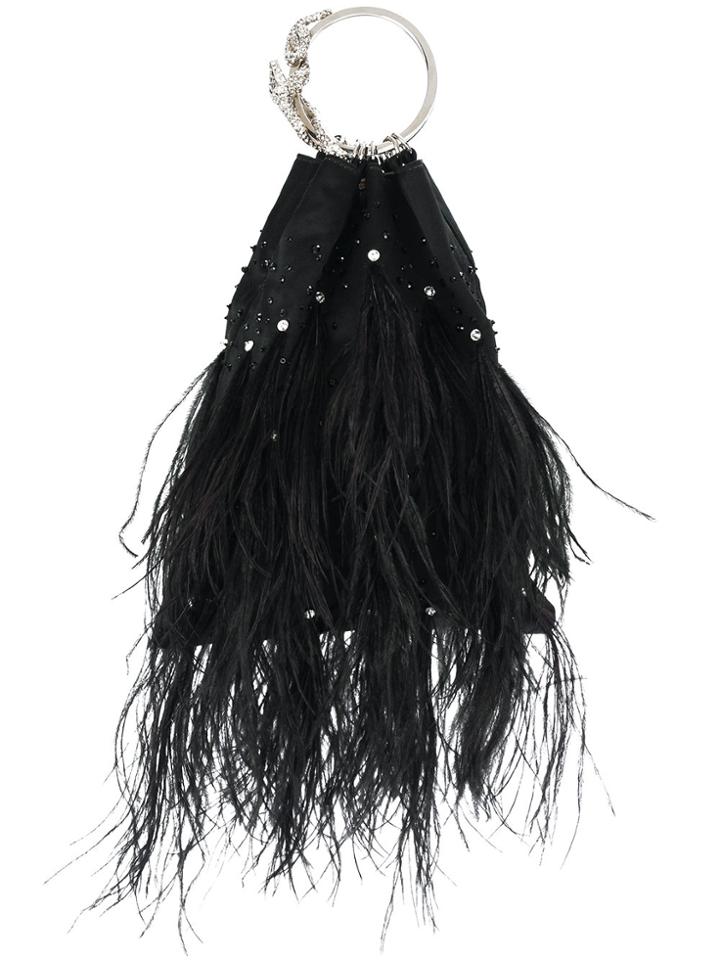 Valentino Vintage Crystal-embellished Feather Bag - Black