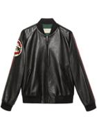 Gucci Leather Bomber Jacket With Patch - Black